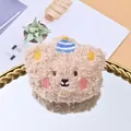 Brown plush teddy bear gift bag with cute hat and soft curly wool texture for party favors - Rainbow Hat Bear Brooch with Ribbon