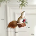 Christmas squirrel hanging ornament with faux fur, pine needles, and wooden base - Squirrel Type B Pendant