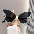 Occhiali da sole a farfalla senza montatura con lenti scure e bordi in strass - Montatura Oro/Lente Nera/Strass Bianchi
