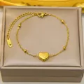 Collana in acciaio inossidabile dorato con pendente a cuore e catena a sfere con moschettone - Bracciale / Oro