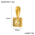 Detailed dimensions of gold square pendant with yellow stone, size 1.4cm x 0.6cm, weight 1.0g - Square - Light Yellow
