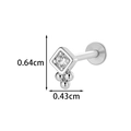 Silver flower stud earring with cubic zirconia and dangling spheres, 0.64cm height - Square Bead Style (2607-6#Silver)