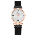 Elegant women's watch featuring a rose gold bow design and black magnetic mesh strap. - Black