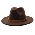Close-up of brown wool felt fedora hat featuring a stylish snake-patterned leather band - M (56-58cm) / Dark Coffee