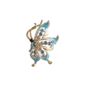 Exquisite butterfly brooch with light blue gradient enamel and sparkling rhinestones - Light Blue Pearl White Enamel Butterfly