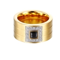 Goldfarbener breiter Ring mit quadratischem schwarzem Stein und Zirkon-Umrandung - US 6 / Schwarze quadratische Zirkonia (KR35779-K)
