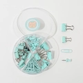 Mint green office stationery set with binder clips and paper clips in a round box - Mint Green