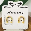 Golden horseshoe stud earrings with colorful cubic zirconia and size measurements - Horseshoe Style