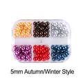 5mm autumn winter style colorful round half pearl nail art beads in 6-grid storage box - 6-Grid Pearl PR04 (5mm Autumn/Winter Color Mix)