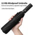 Automatic black 12-rib folding umbrella with windproof frame for sun and rain - 12-Rib Fully Automatic / Black