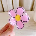 Pink translucent flower hair claw clip with black outlines and yellow center detail - Pink Flower-Small-6cm