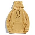 Fleece hooded sweatshirt in mustard yellow with cute animal ears on the hood - Beige