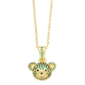 Collana con ciondolo a forma di orsetto con zirconi verdi brillanti e placcatura in oro - Verde