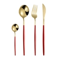 Red and gold stainless steel cutlery set with dinner knife fork and spoons - Red Gold 4-Piece Set