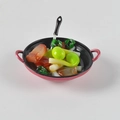 Detailed macro view of a miniature red wok with realistic stir-fry food for dollhouses - Mung Bean Sprouts