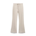 Dettaglio dei pantaloni svasati beige con coulisse in vita e cuciture verticali - XS / Pantaloni Bianco Crema
