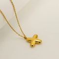 Golden stainless steel necklace featuring a 3D bubble cross pendant for women - Letter X / Gold