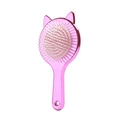 Pink metallic cat ear paddle brush with white bristles for hair massage and detangling - Electroplated Rose Pink Cat Comb