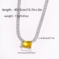 Detail view of silver tennis necklace with yellow rectangle gemstone and dimensions - Silver Yellow Zirconia Square