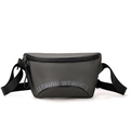 Gray functional messenger bag with black nylon straps and fashion lettering detail - Grey Coffee