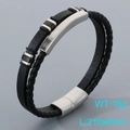 Pulsera de cuero de microfibra negra de doble capa con hebilla magnética plateada - Estilo A Color Acero