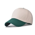 Detail of the high-quality cotton twill stitching on beige and green baseball cap - Adjustable / Dark Green