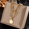 Gelaagde gouden titanium stalen ketting met koningin munt hanger en OT-sluiting - Munt Hanger OT Sluiting Gelaagde Stijl (N1415)