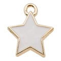 Star-shaped golden metal alloy pendant with white enamel filling and hanging loop - Star 12x14mm