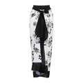 Women's white sarong wrap skirt with black floral print and large waist bow tie - White Printed Sarong Skirt