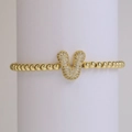 18k gold plated bubble ball stretch bracelet featuring a zircon letter V pendant charm - Letter V