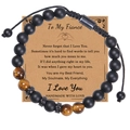 Detail of tiger eye bead bracelet for fiancé on gift card with adjustable braided rope - To My Fiancé (Card)