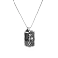 Collana retrò da uomo con pendente a croce e ciondolo a colonna esagonale nera - Targhetta con croce argentata e pilastro in cristallo nero