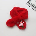 Detailed view of red plush Christmas scarf with cute snowman doll accessory for kids - Red