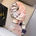 Écharpe en laine 100% avec motif à carreaux rose et blanc et finitions frangées - 05# Rose Gris