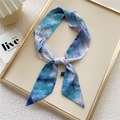 Artistic abstract dye silk scarf in blue and purple tones with premium satin finish - 6*100cm / 9 Artistic Blue Imprint
