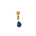 Braided hair accessory featuring a colorful striped bead and a blue pear-shaped drop pendant - Green