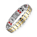 Bracelet magnétique en acier inoxydable argenté et doré pour homme sur fond blanc - Argent Double Or Double Rangée 4-en-1