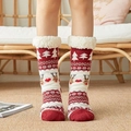 Cozy Christmas themed lamb wool floor socks with reindeer and snowflake patterns - Heart Deer Wine Red