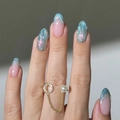 Ocean-style blue and pink gradient mermaid press-on nails with 3D shell textures and pearls - Bz1830 Elegant Stroll / Jelly Glue + Nail File