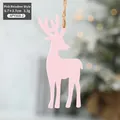 Pink wooden reindeer Christmas tree hanging ornament measuring 9.7x3.7cm with jute rope - Pink Reindeer