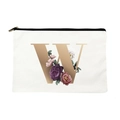 Canvas makeup bag with gold letter W and floral design on a clean white background - Letter W