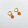Handmade orange floral bead drop earrings with gold hoops for a vibrant summer look - Solid Orange