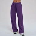 Pantalones deportivos morados de pernera ancha para mujer con cordón y cintura elástica - S / Púrpura Oscuro