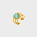 Vintage golden hollowed-out stainless steel open ring with a large turquoise stone - Turquoise Stone Style (YYR023122-BI)