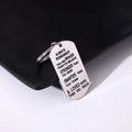 Polished stainless steel dog tag keychain with engraved inspirational quotes on a black base - Style 14 (Polished Inspirational)