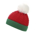 Gorro de punto de Navidad rojo y verde para niños con un suave pompón blanco. - Niños (36-42CM) / Verde+Rojo