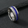 Anillo de acero inoxidable con fila de circonitas azules cuadradas en piedra negra - US 6 / Color Acero (Piedra Azul)