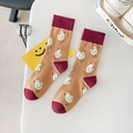 Chaussettes en coton à motif poussin blanc avec bordure rouge pour hommes et femmes - Taille unique / Beige Poussin