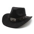 Classic black suede western cowboy hat with vintage cattle head metal badge and star studs - M(56-59CM) / Black