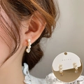 Elegant gold drop earrings with vertical white pearls and transparent heart zircon stones - Pearl Heart Zirconia Dangle Earrings(ED1915)
